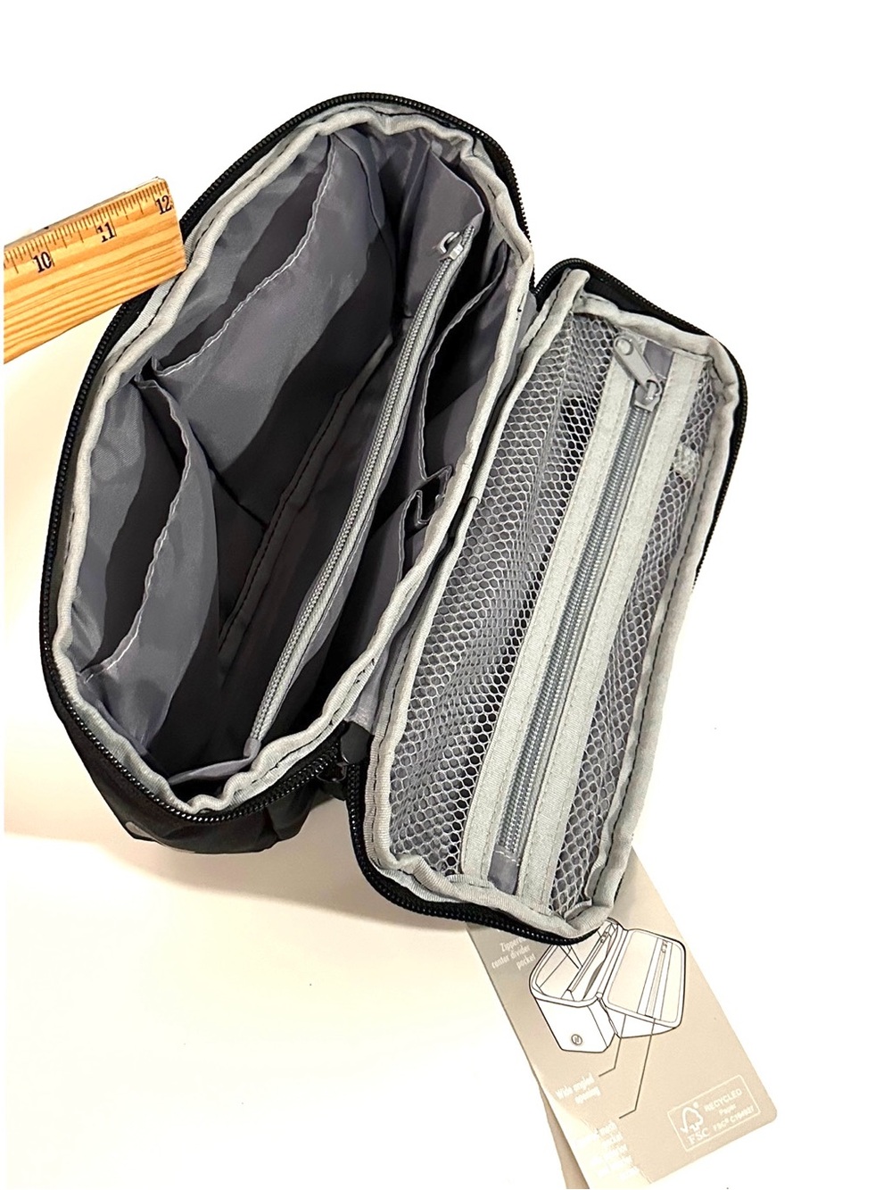 Black Travel Organizer Pouch Case Compact Multi-Compartment